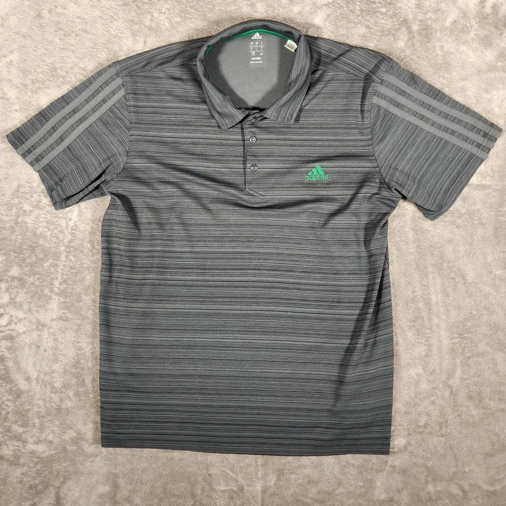 adidas Gray Striped Polo with Green Logo